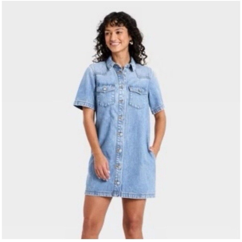 Universal Thread Short Sleeve Denim Mini Shirtdress Coastal Cowgirl Women’s XXL